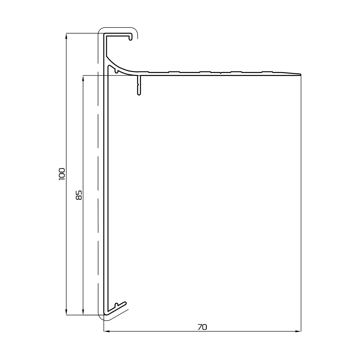 Dakrand CTX2 zwart RAL 9005 – 100 × 70 mm – 3 m