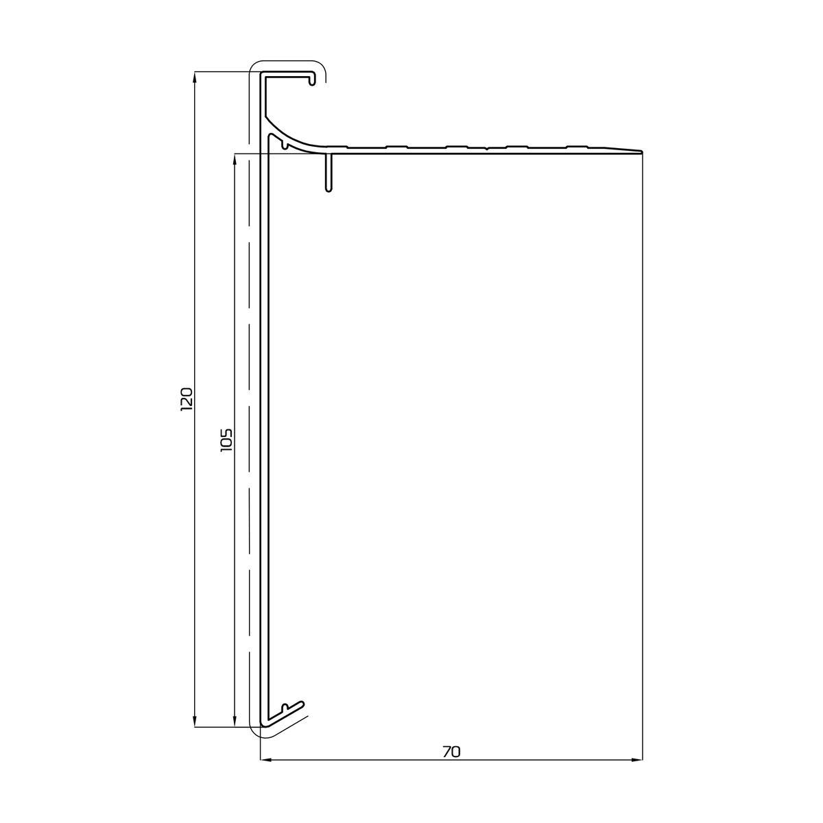 Dakrand CTX2 zwart RAL 9005 – 120 × 70 mm – 3 m