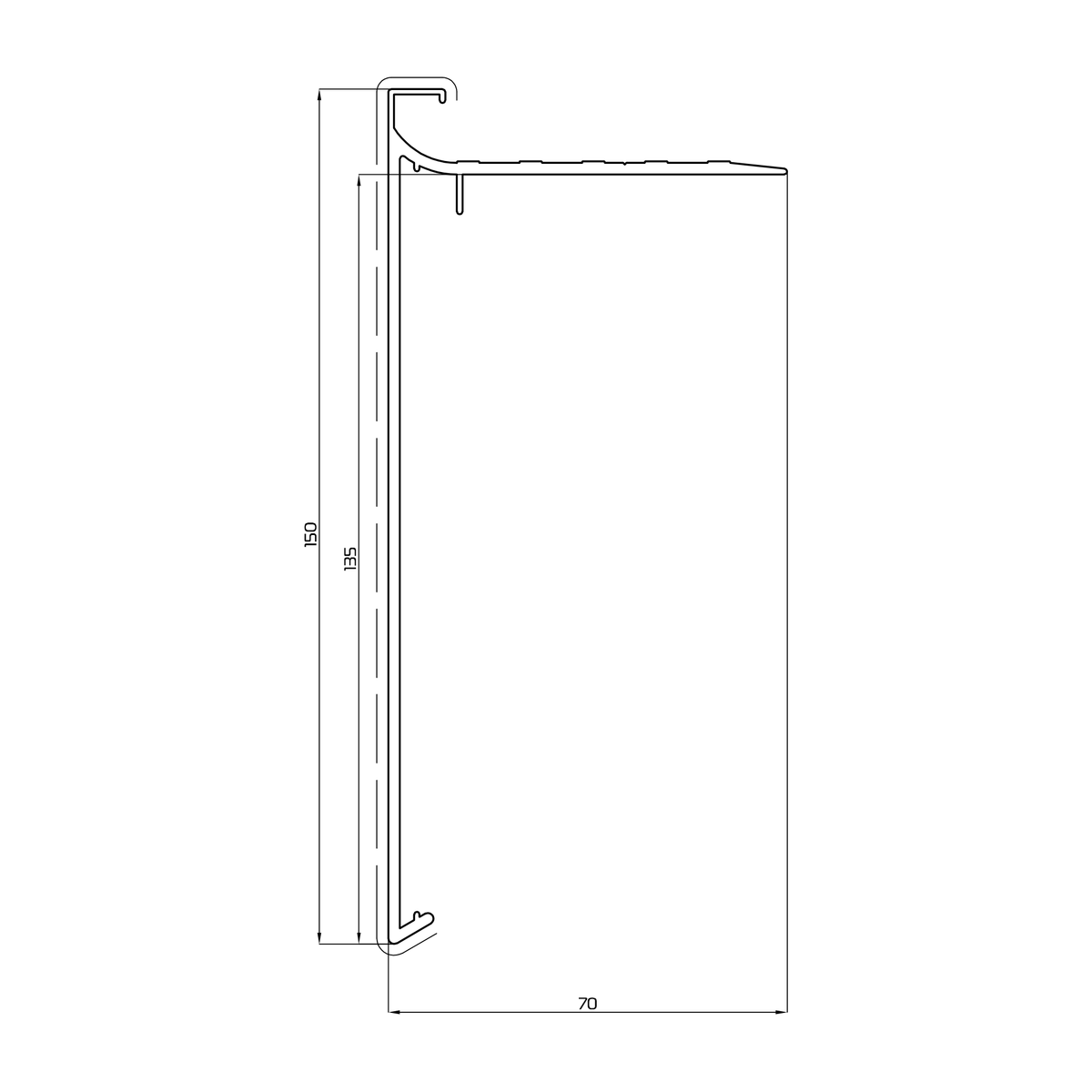 Dakrand CTX2 zwart RAL 9005 – 150 × 70 mm – 3 m