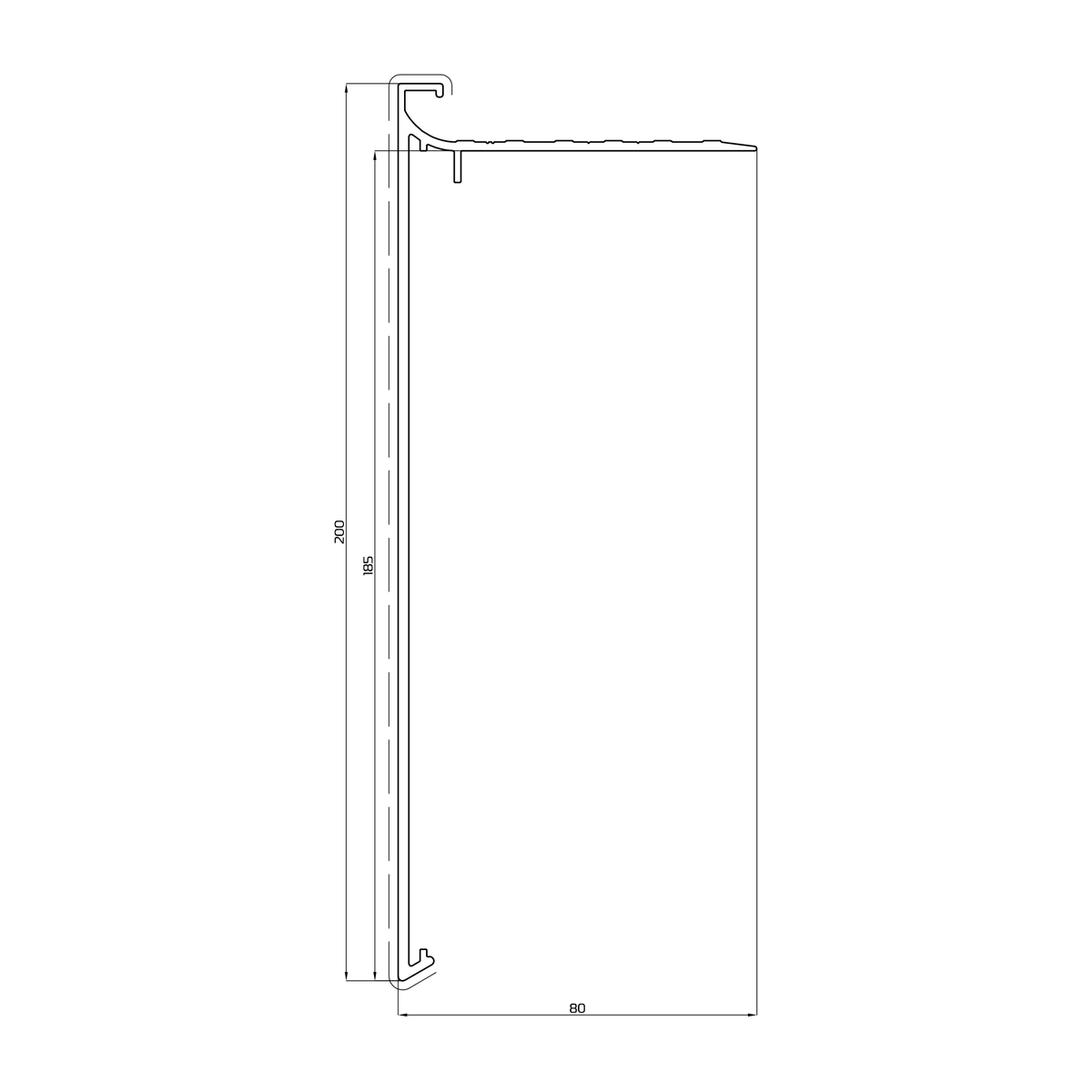 Dakrand CTX2 zwart RAL 9005 – 200 × 80 mm – 3 m
