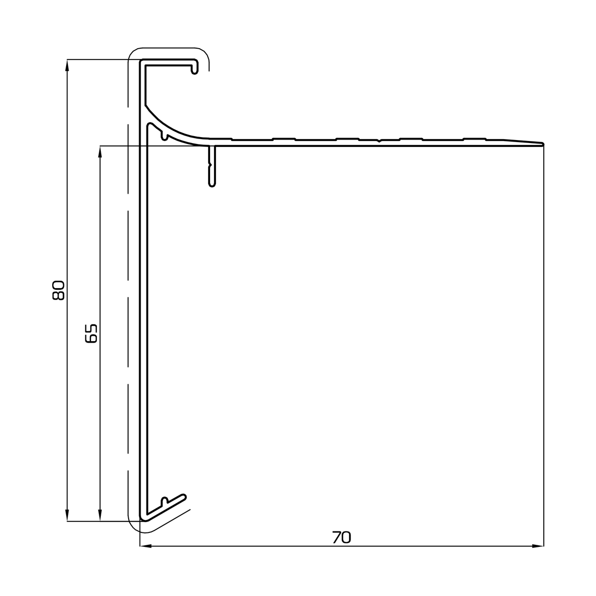Dakrand CTX2 zwart RAL 9005 – 80 × 70 mm – 3 m